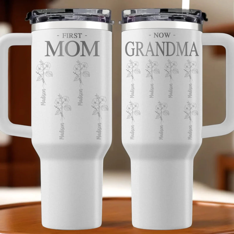 Family Grows, Love Multiplies - Family Personalized Custom Engraved 40oz Tumbler With Handle - Mother's Day, Gift For Mom, Grandma