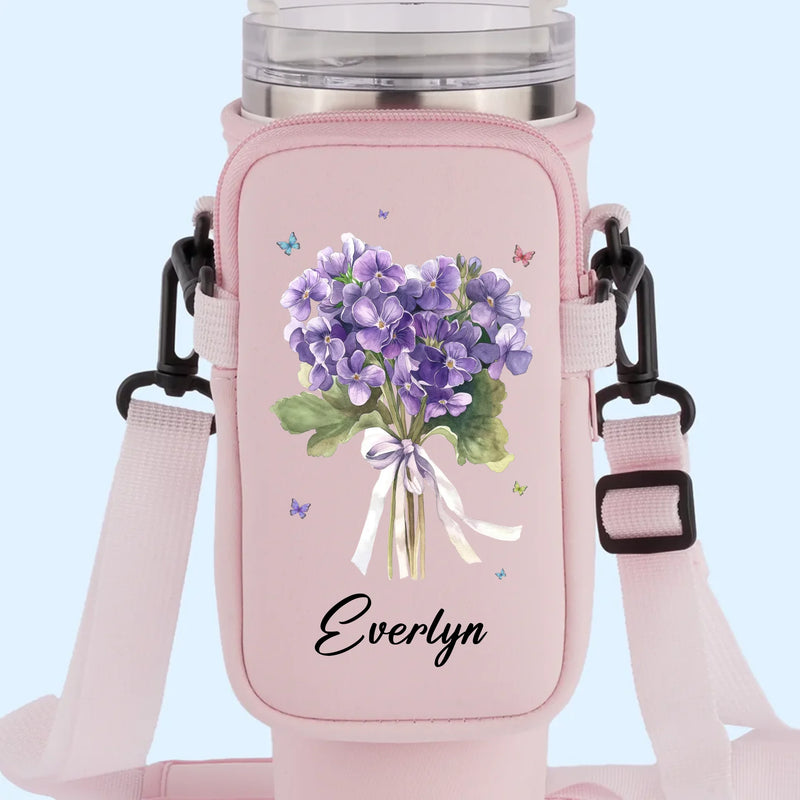 You're My Favorite Flower - Bestie Personalized Custom Neoprene Water Bottle Carrier With Pocket - Gift For Best Friends, BFF, Sisters