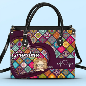 Amour, rires et grand-mère - Sac à main en cuir personnalisé pour la famille - Cadeau pour la fête des mères, maman et grand-mère