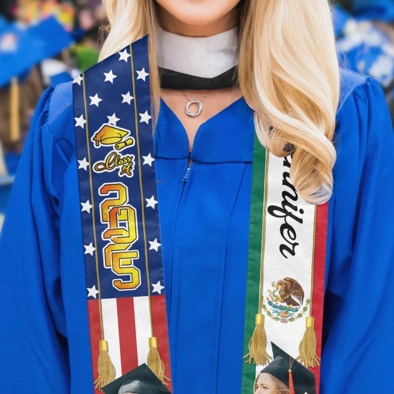 Custom Photo Watch Me Shine - Family Personalized Custom Triangle Graduation Stole - Graduation Gift For Family Members, Siblings, Brothers, Sisters