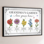 Watered By Hugs & Sunshine - Family Personalized Custom Horizontal Poster - Mother's Day, Gift For Grandma, Mom