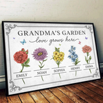Watered By Hugs & Sunshine - Family Personalized Custom Horizontal Poster - Mother's Day, Gift For Grandma, Mom