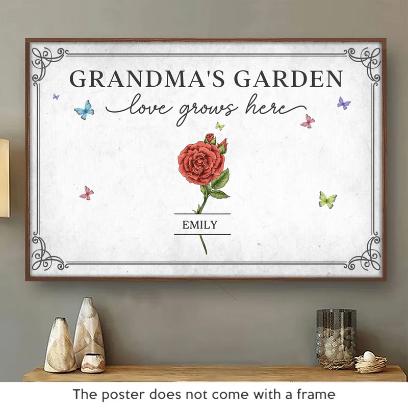 Watered By Hugs & Sunshine - Family Personalized Custom Horizontal Poster - Mother's Day, Gift For Grandma, Mom