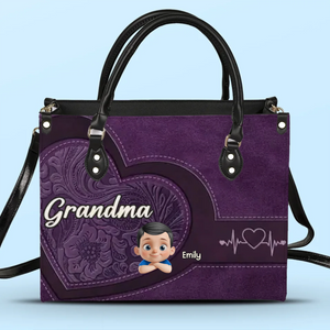 Mes petits-enfants, ma joie - Sac à main en cuir personnalisé pour la famille - Fête des Mères, cadeau pour maman, grand-mère