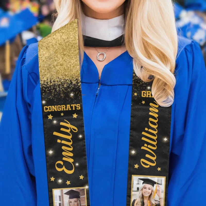 Custom Photo From Dreams To Degrees Congrats Grad - Family Personalized Custom Triangle Graduation Stole - Graduation Gift For Family Members, Siblings, Brothers, Sisters
