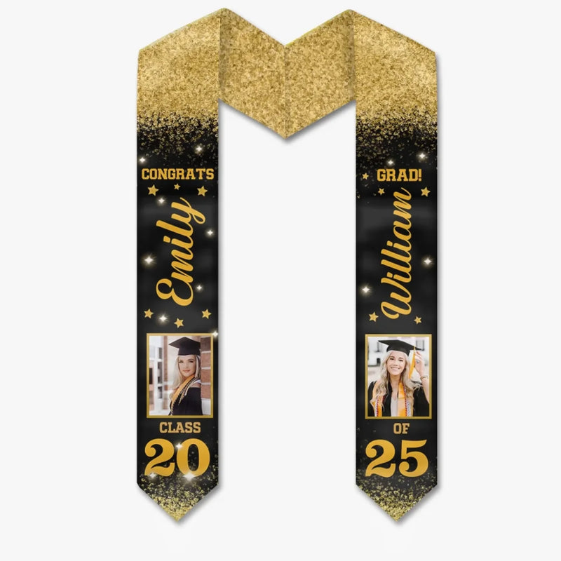 Custom Photo From Dreams To Degrees Congrats Grad - Family Personalized Custom Triangle Graduation Stole - Graduation Gift For Family Members, Siblings, Brothers, Sisters