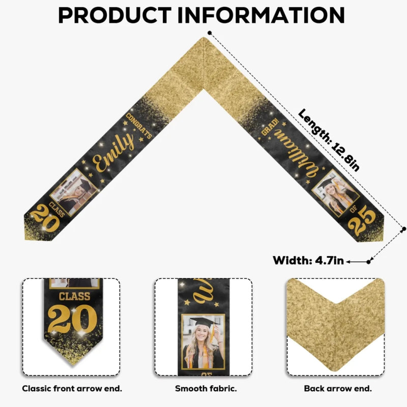 Custom Photo From Dreams To Degrees Congrats Grad - Family Personalized Custom Triangle Graduation Stole - Graduation Gift For Family Members, Siblings, Brothers, Sisters