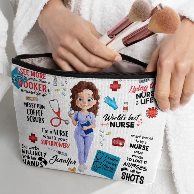Living That Nurse Life - Nurse Personalized Custom Cosmetic Bag - Appreciation, Thank You Gift, Nurse Life, Doctor Life
