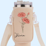 Grow Strong, Flourish Like A Flower - Family Personalized Custom Neoprene Water Bottle Carrier With Pocket - Gift For Yourself, Best Friends, Siblings, Family Members