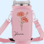 Grow Strong, Flourish Like A Flower - Family Personalized Custom Neoprene Water Bottle Carrier With Pocket - Gift For Yourself, Best Friends, Siblings, Family Members