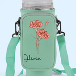 Grow Strong, Flourish Like A Flower - Family Personalized Custom Neoprene Water Bottle Carrier With Pocket - Gift For Yourself, Best Friends, Siblings, Family Members