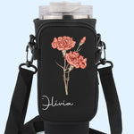 Grow Strong, Flourish Like A Flower - Family Personalized Custom Neoprene Water Bottle Carrier With Pocket - Gift For Yourself, Best Friends, Siblings, Family Members