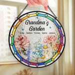 Grandma's Favorite Garden - Family Personalized Custom Stained Glass Window Hanging Suncatcher - Mother's Day, Gift For Grandma, Mom