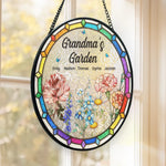 Grandma's Favorite Garden - Family Personalized Custom Stained Glass Window Hanging Suncatcher - Mother's Day, Gift For Grandma, Mom