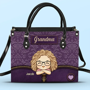 Le monde de grand-mère dans un seul sac - Sac à main en cuir personnalisé pour toute la famille - Cadeau pour la fête des mères, maman et grand-mère