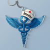 With Wings Of Compassion, I Serve - Nurse Personalized Custom Shaped Acrylic Keychain - Appreciation, Thank You Gift, Nurse Life, Doctor Life