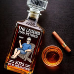 Off The Clock On The Rocks - Family Personalized Custom Glass Whiskey Bottle - Father's Day, Gift For Dad, Grandpa, Husband