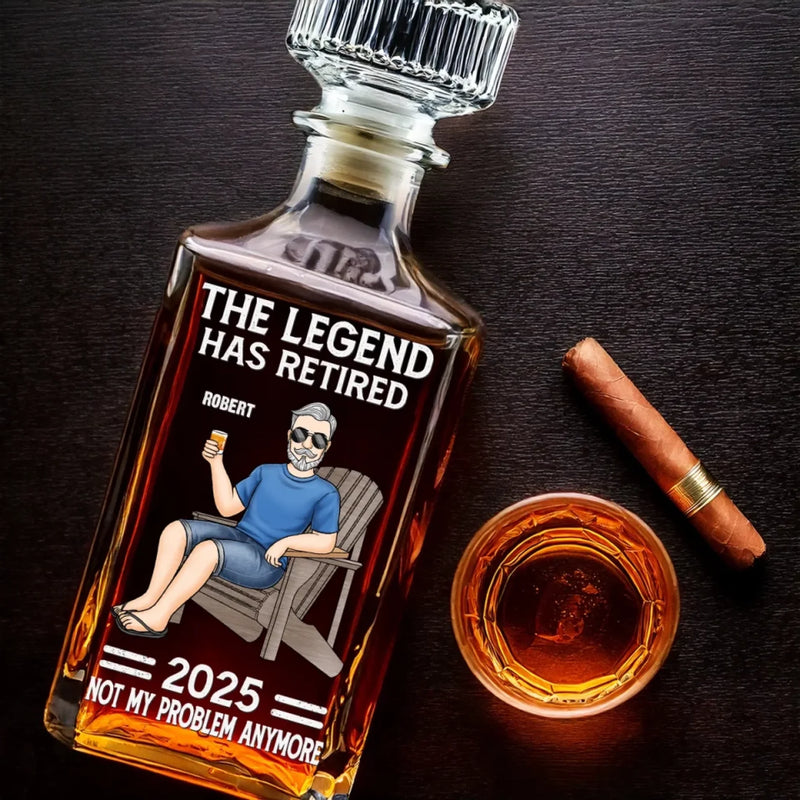 Off The Clock On The Rocks - Family Personalized Custom Glass Whiskey Bottle - Father's Day, Gift For Dad, Grandpa, Husband