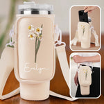 Bloom With Grace - Family Personalized Custom Neoprene Water Bottle Carrier With Pocket - Gift For Women