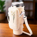 Bloom With Grace - Family Personalized Custom Neoprene Water Bottle Carrier With Pocket - Gift For Women