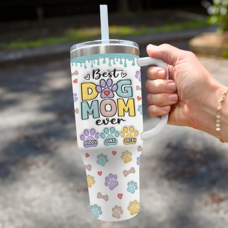 Just A Dog Mom Doing Her Best - Dog Personalized Custom 3D Inflated Effect Printed 40 Oz Stainless Steel Tumbler With Handle - Gift For Pet Owners, Pet Lovers