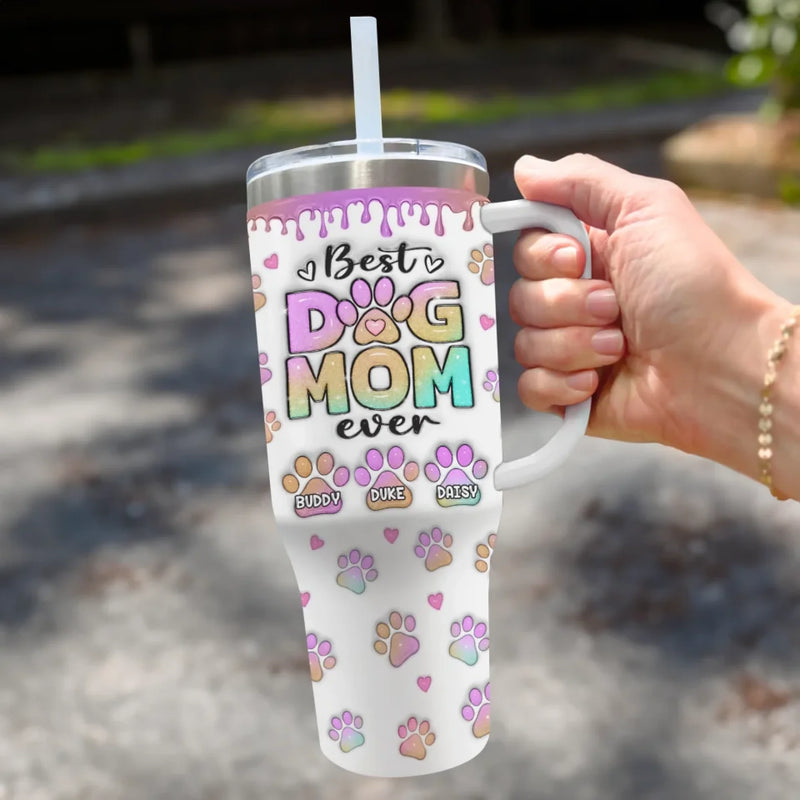 My Heart Belongs To My Furry Babies - Dog Personalized Custom 3D Inflated Effect Printed 40 Oz Stainless Steel Tumbler With Handle - Gift For Pet Owners, Pet Lovers