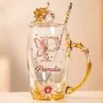 Bloom With Grace - Family Personalized Custom Enamel Flower Tea Cup With Lid & Spoon - Gift For Women