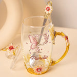 Bloom With Grace - Family Personalized Custom Enamel Flower Tea Cup With Lid & Spoon - Gift For Women