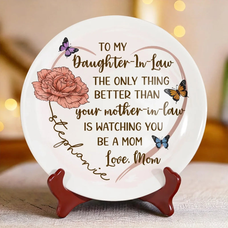My Heart Grows Bigger With You In It - Family Personalized Custom Ceramic Plate - Mother's Day, Gift For Daughter-In-Law, New Moms