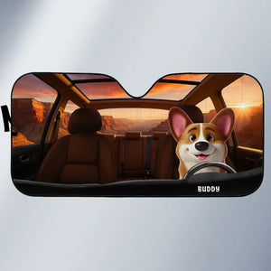 Pattes sur le volant, queues en mouvement - Pare-soleil personnalisé pour pare-brise de voiture, protection de vitre de voiture - Cadeau pour propriétaires et amoureux des animaux