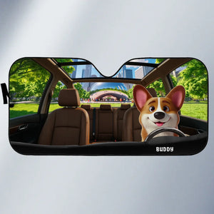 En croisière avec mes compagnons - Pare-soleil personnalisé pour pare-brise de voiture, protection de fenêtre de voiture - Cadeau pour propriétaires et amoureux des animaux