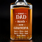 Raising Kids, Raising Glasses - Family Personalized Custom Glass Whiskey Bottle - Father's Day, Gift For Dad, Grandpa