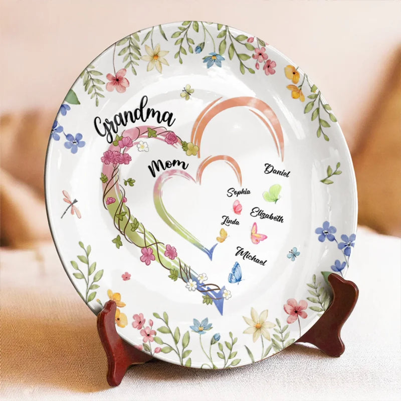 From Grandma to Mom to Us - Family Personalized Custom Ceramic Plate - Mother's Day, Gift For Mom, Grandma
