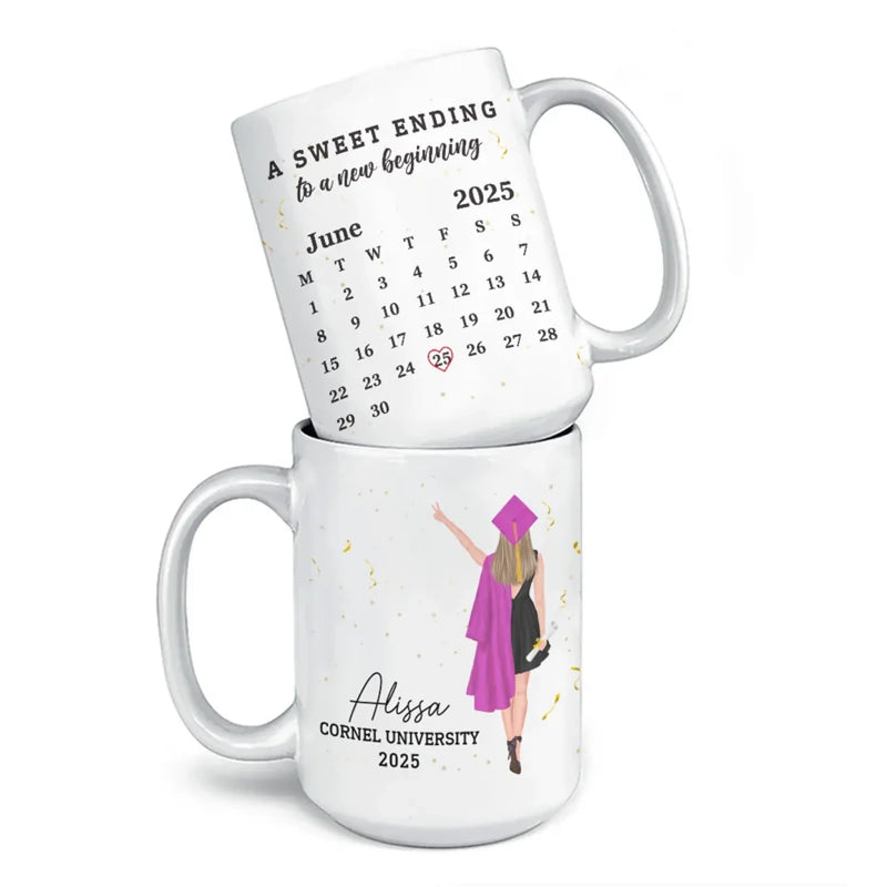A Sweet Ending To A New Beginning - Family Personalized Custom Mug - Graduation Gift For Family Members, Siblings, Brothers, Sisters