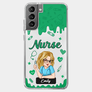 Née pour prendre soin, formée pour guérir – Étui de téléphone transparent personnalisé pour infirmière – Cadeau d'appréciation, de remerciement, vie d'infirmière, vie de médecin