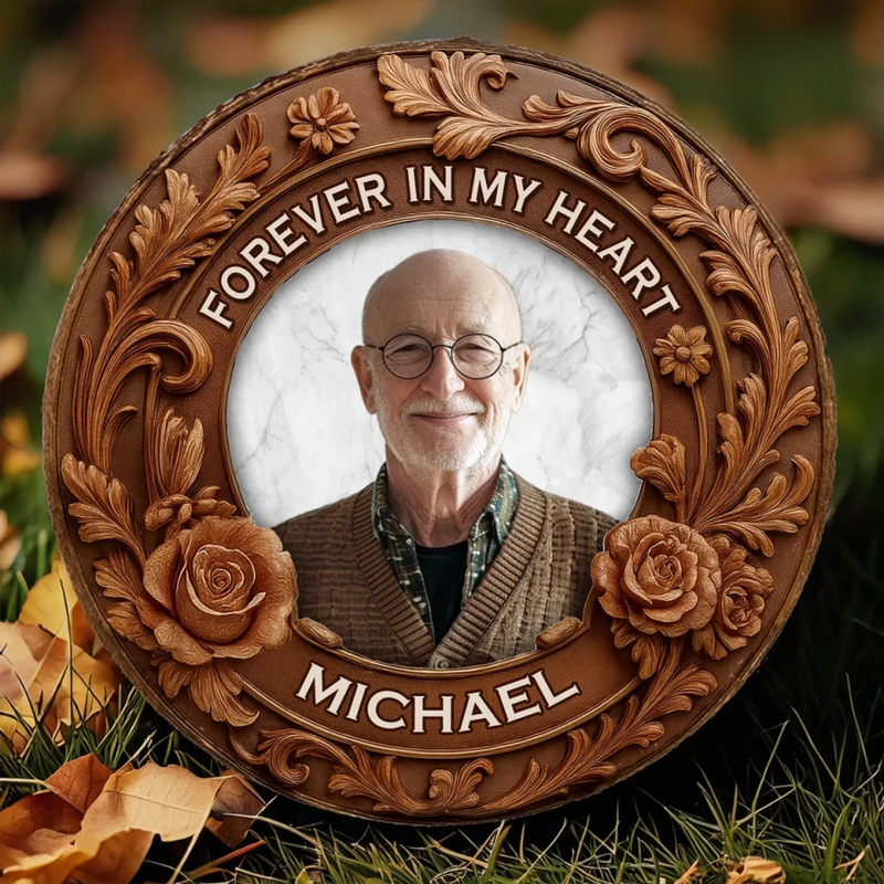Custom Photo Always With Us, Always Watching Over - Memorial Personalized Custom Round Shaped Stone With Stand - Sympathy Gift For Men