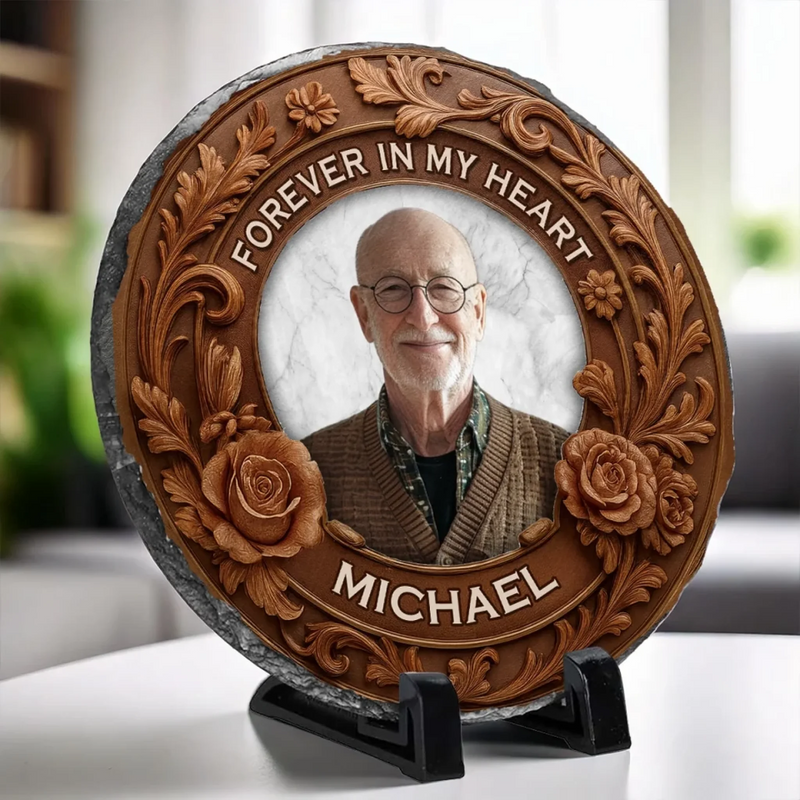 Custom Photo Always With Us, Always Watching Over - Memorial Personalized Custom Round Shaped Stone With Stand - Sympathy Gift For Men