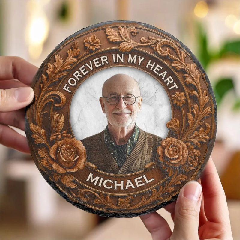 Custom Photo Always With Us, Always Watching Over - Memorial Personalized Custom Round Shaped Stone With Stand - Sympathy Gift For Men