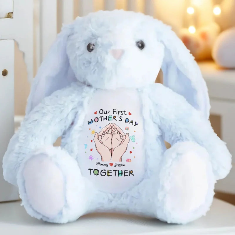 Tiny Feet, Big Love - Family Personalized Custom Easter Bunny Plush - Mother's Day, Baby Shower Gift, Gift For Mom, New Moms