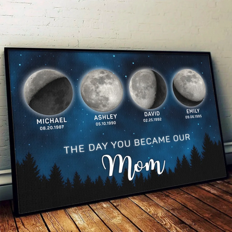 The Moon Glowed Brighter The Day You Became Mom - Family Personalized Custom Horizontal Poster - Mother's Day, Gift For Mom, Grandma
