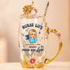 Life Saver In Cute Scrubs - Nurse Personalized Custom Enamel Flower Tea Cup With Lid & Spoon - Appreciation, Thank You Gift, Nurse Life, Doctor Life