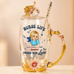 Life Saver In Cute Scrubs - Nurse Personalized Custom Enamel Flower Tea Cup With Lid & Spoon - Appreciation, Thank You Gift, Nurse Life, Doctor Life