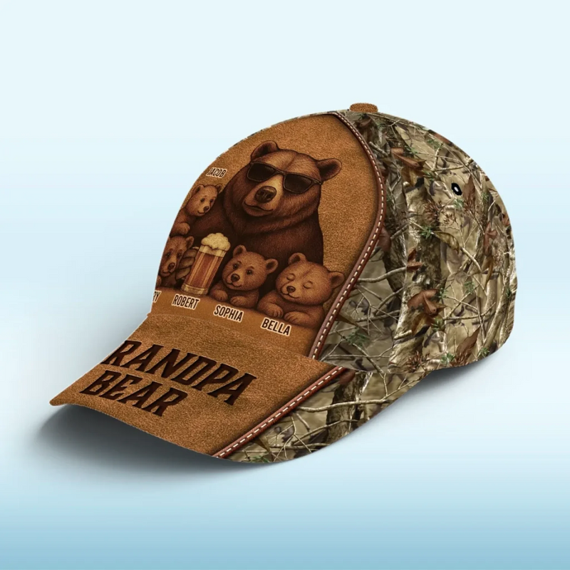 Raised Right By The Strongest Bear - Family Personalized Custom Hat, All Over Print Classic Cap - Father's Day, Gift For Grandpa, Dad