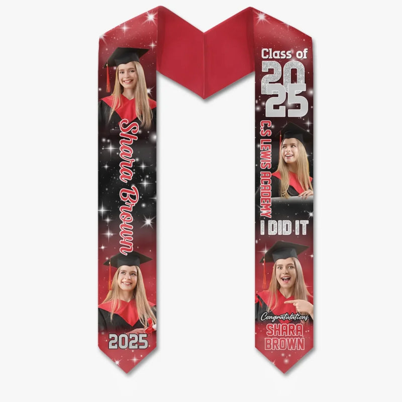 Custom Photo Cheers To The Journey - Family Personalized Custom Triangle Graduation Stole - Graduation Gift For Family Members, Siblings, Brothers, Sisters, Best Friends