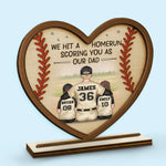 We Hit A Homerun Scoring You As Our Dad - Family Personalized Custom Shaped 2-Layered Wooden Plaque With Flat Stand - Father's Day, House Warming Gift For Dad, Kids, Sport Lovers