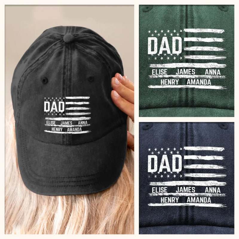 Carrying My Crew On My Cap - Family Personalized Custom Vintage Washed Denim Baseball Cap - Father's Day, Gift For Dad, Grandpa, Husband