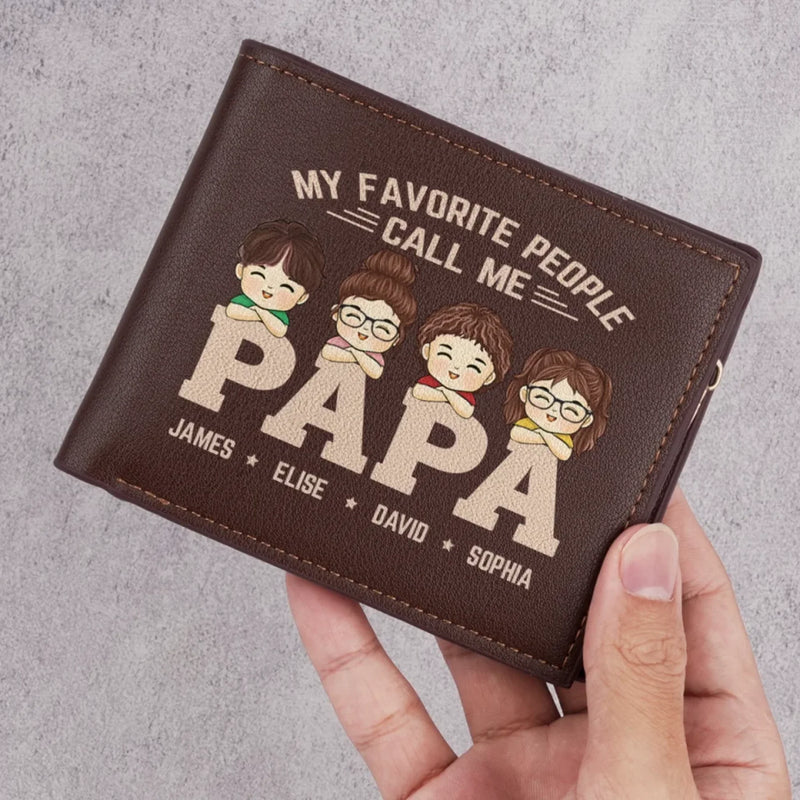 Custom Double-Sided Printed Leather Wallet - Personalized Father's Day Birthday Gifts For Dad - My Favorite People Call Me Papa