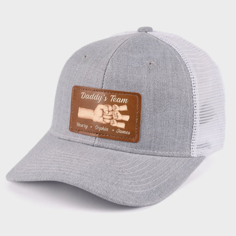 Team Daddy, No Substitutes - Family Personalized Custom Leather Patch Hat - Father's Day, Gift For Dad, Grandpa