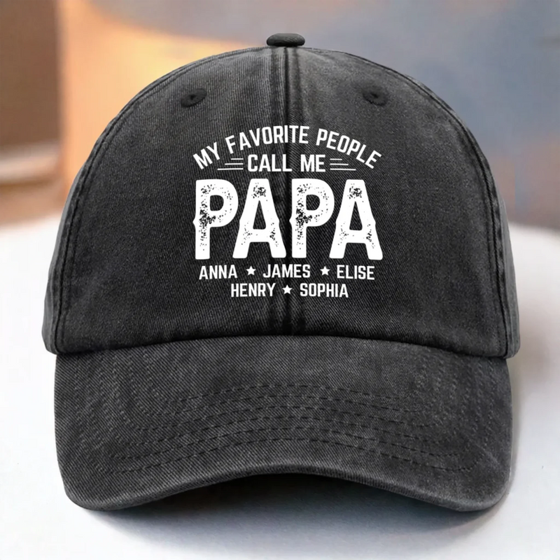 Papa Life, Best Life - Family Personalized Custom Vintage Washed Denim Baseball Cap - Father's Day, Gift For Dad, Grandpa