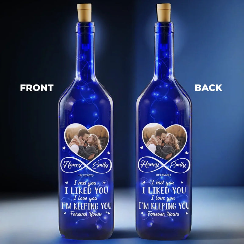 Custom Photo Together, Always & Forever - Couple Personalized Custom Blue Bottle Lamp - Gift For Husband Wife, Anniversary